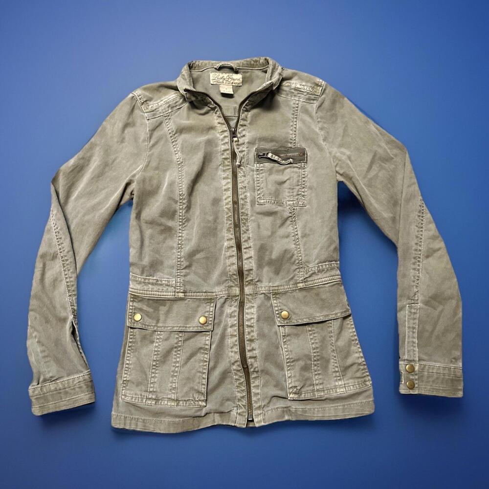Lucky Brand Live In Love Full Zip Button Up Denim Jacket Women’s S Green
